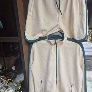 Zara Cream and Green Zip-Up Tracksuit